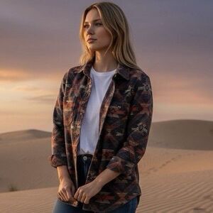 Faherty Legend Aztec Southwestern Shirt size M Brown